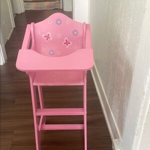 Badger girl Basket Blossoms and Butterflies Doll High Wood Chair. Size 23” X 10”